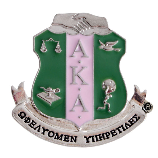 AKA Pink Green Sorority Shield Brooch