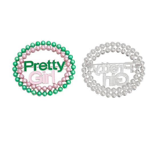 AKA Sorority Pink Green Pearl Pretty Girl Brooch - Premium AKA Sorority Paraphernalia from Pinktown - Just $12! Shop now at chiquestyles