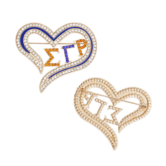 SGRHO Sorority Heart Blue Gold Bling Brooch Women - Premium Sigma Gamma Rho Paraphernalia from Pinktown - Just $12! Shop now at chiquestyles