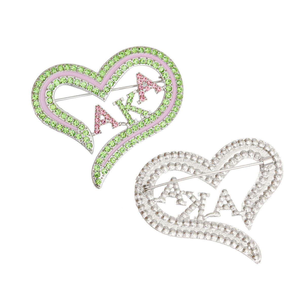 AKA Sorority Heart Pink Green Bling Brooch Women - Premium AKA Sorority Paraphernalia from Pinktown - Just $12! Shop now at chiquestyles