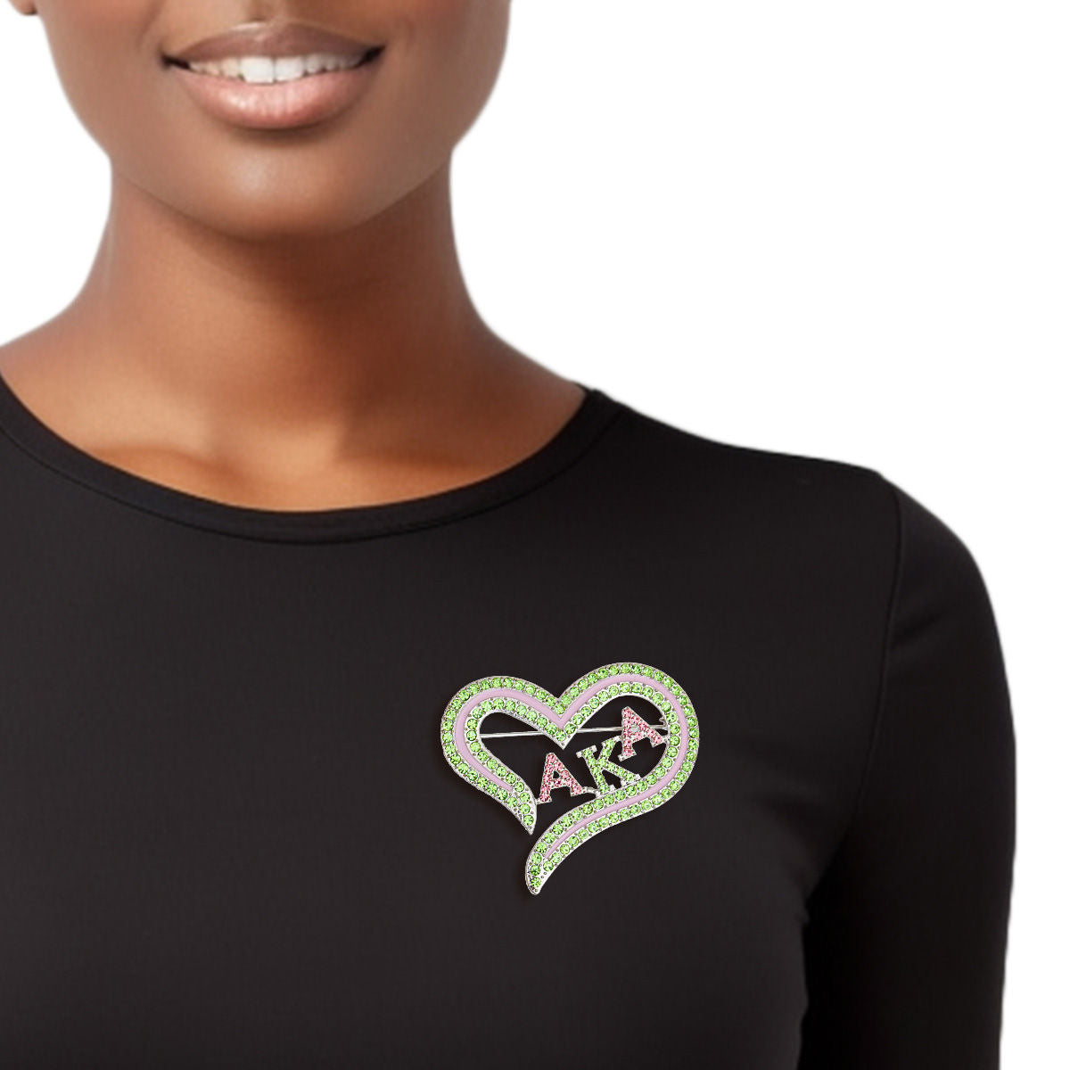 AKA Sorority Heart Pink Green Bling Brooch Women - Premium AKA Sorority Paraphernalia from Pinktown - Just $12! Shop now at chiquestyles
