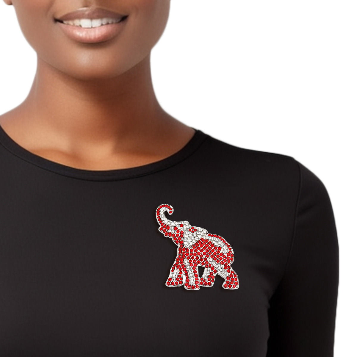 DST Sorority Silver and Red Full Elephant Brooch - Premium Authorized DST Vendor from Pinktown - Just $12! Shop now at chiquestyles