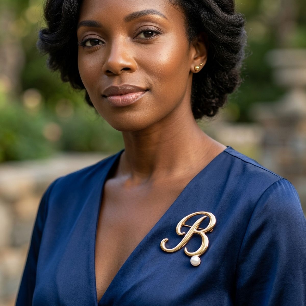 Gold Cursive B Initial Letter Pearl Brooch Pin