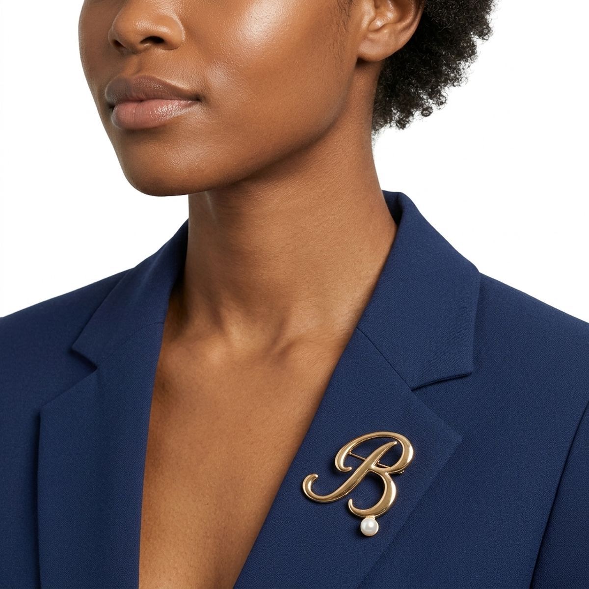 Gold Cursive B Initial Letter Pearl Brooch Pin