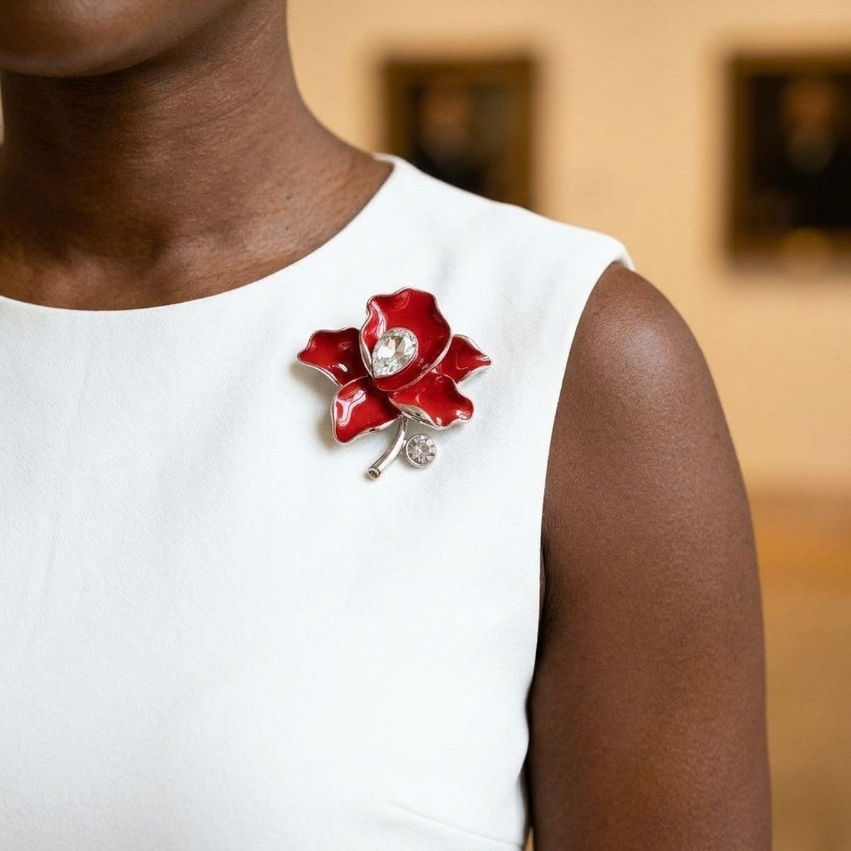 Delta Sigma Theta Red Enamel Flower Brooch Pin
