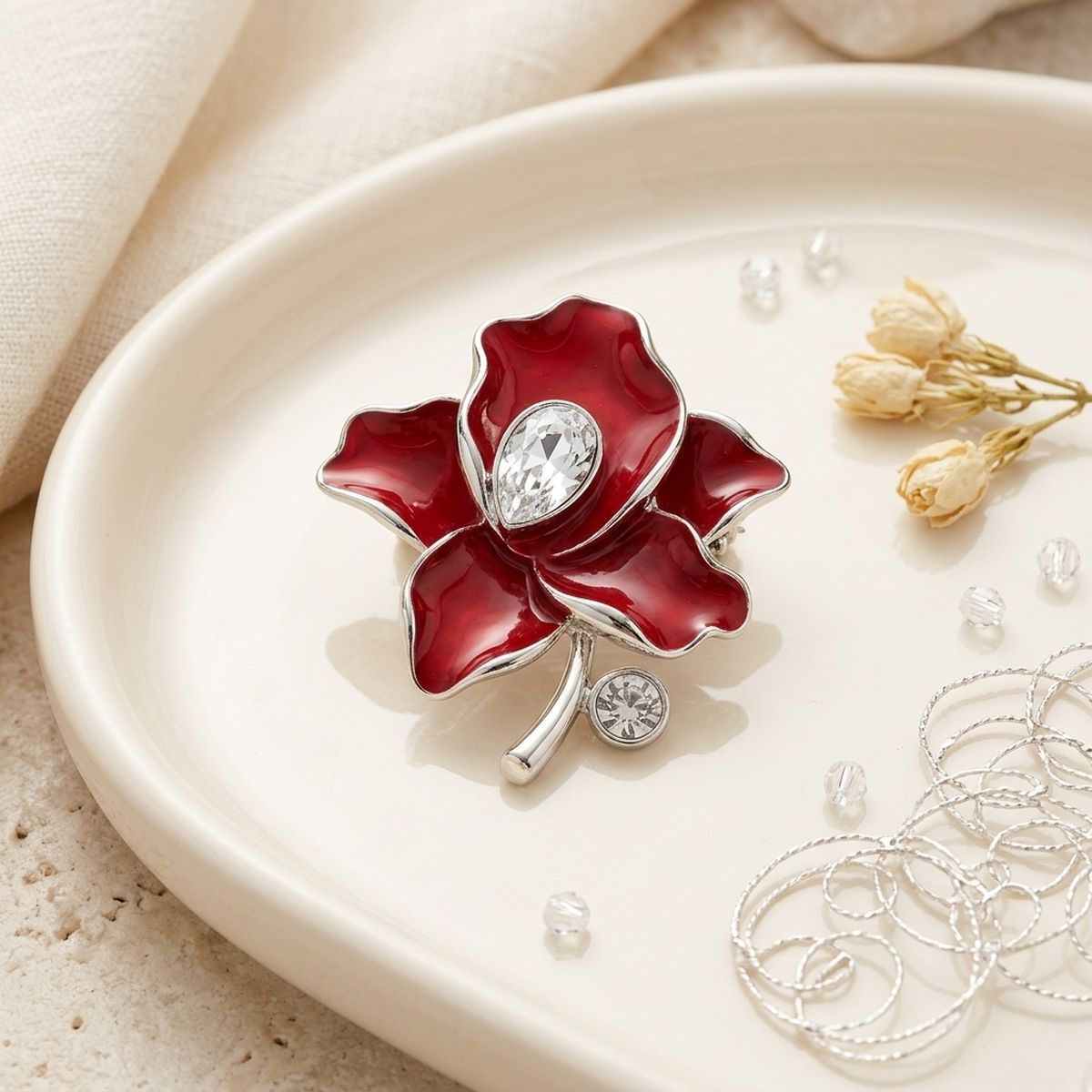 Delta Sigma Theta Red Enamel Flower Brooch Pin