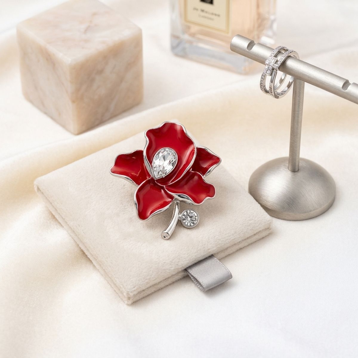 Delta Sigma Theta Red Enamel Flower Brooch Pin
