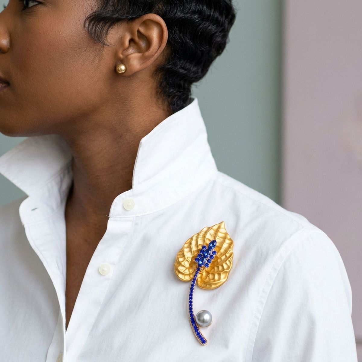 SGRHO Yellow Lily Pearl & Rhinestone Brooch Pin