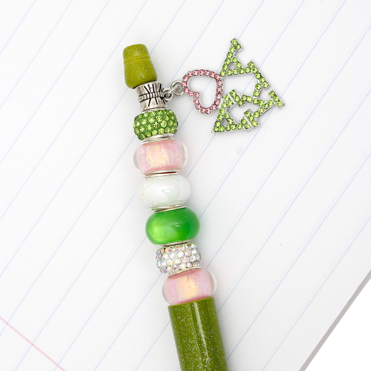 AKA Sorority Bling Bead and Charm Green Pen - Premium AKA Sorority Paraphernalia from Pinktown - Just $13! Shop now at chiquestyles