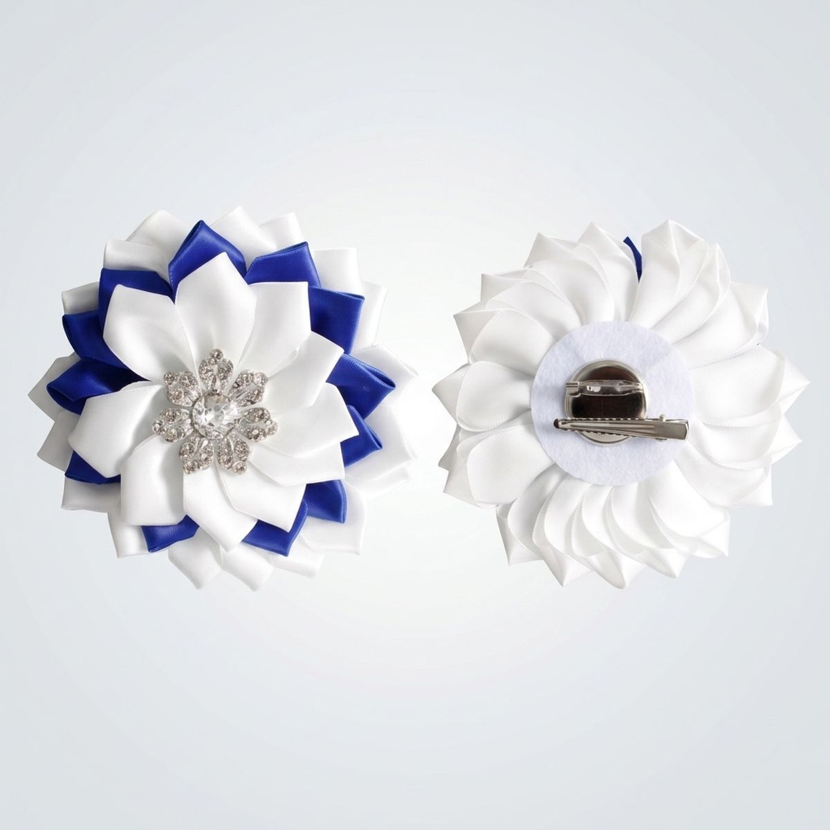ZPB Blue White Floral Bling Brooch and Hair Clip