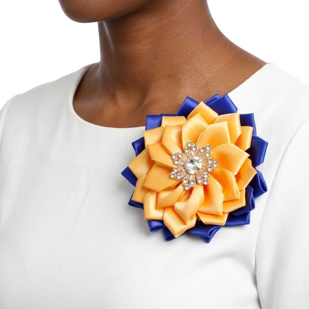 SGRHO Blue Gold Floral Bling Brooch and Hair Clip