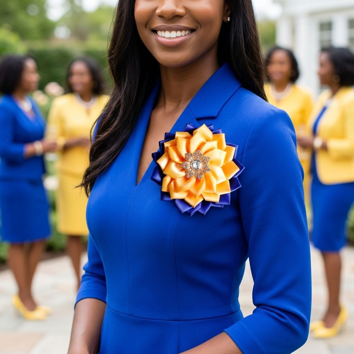 SGRHO Blue Gold Floral Bling Brooch and Hair Clip