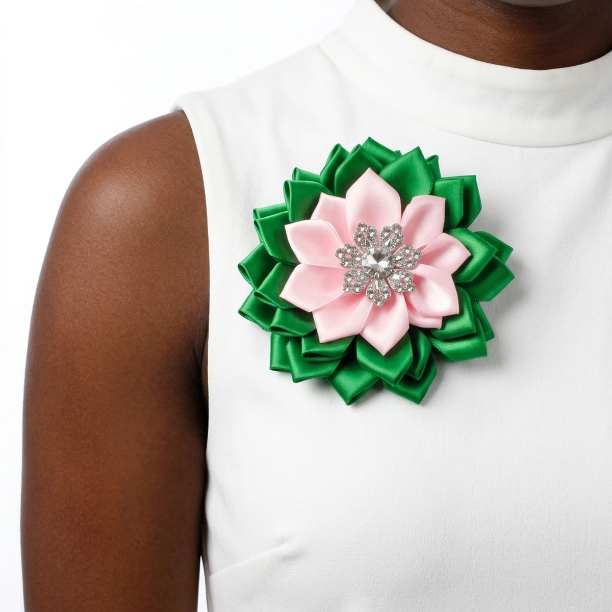 AKA Pink Green Floral Bling Brooch and Hair Clip