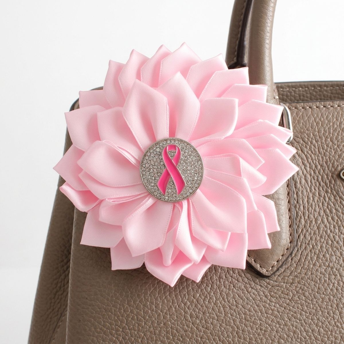 Breast Cancer Pink Flower Brooch and Hair Clip