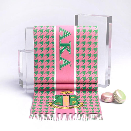 AKA Pink Green Houndstooth Fashion Shawl Scarf