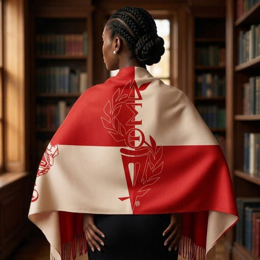 DST Sorority Red Cream Block Fashion Shawl Scarf