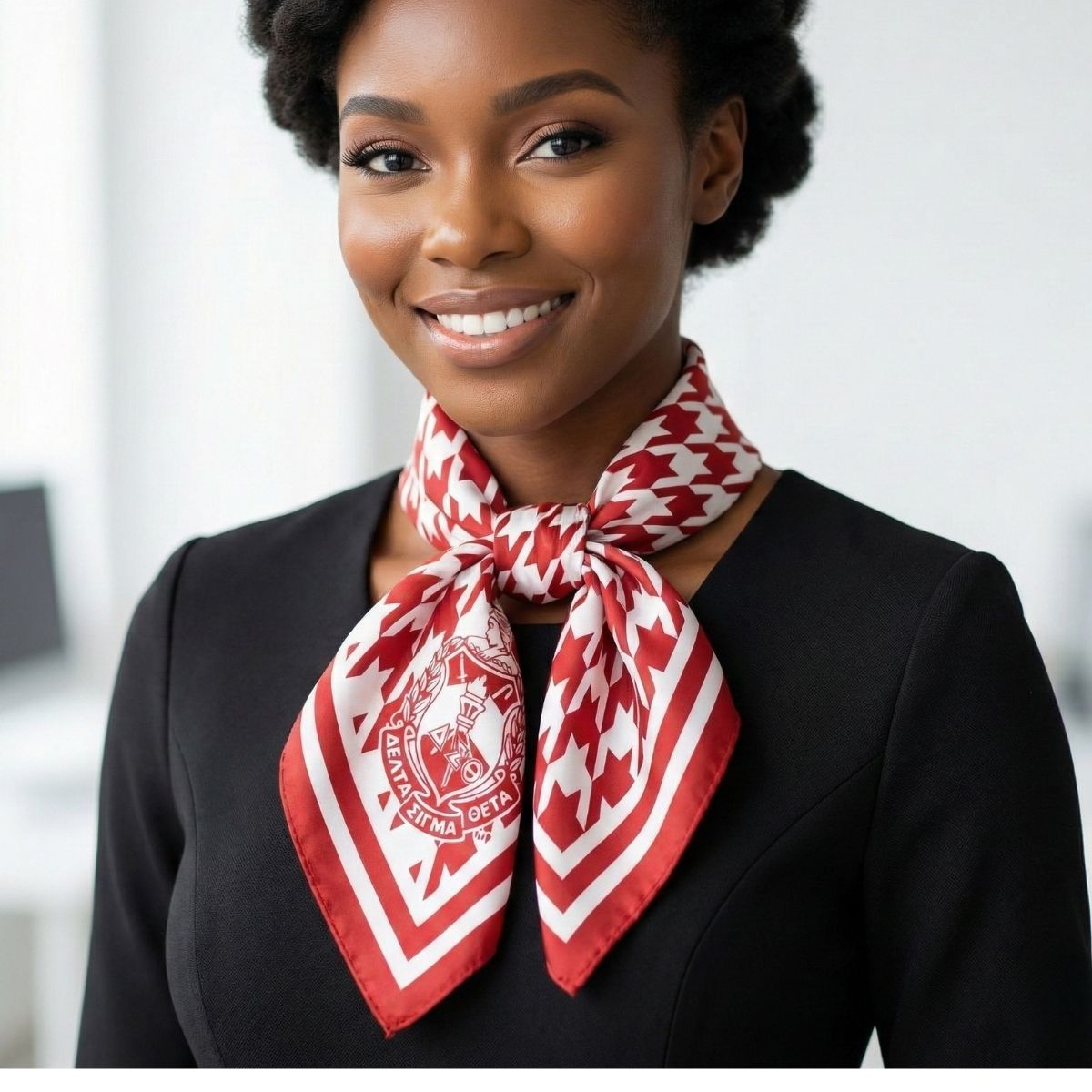DST Red White Houndstooth Square Sorority Scarf