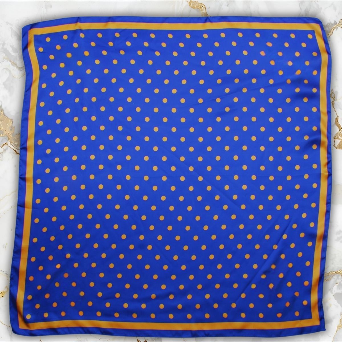 Blue and Yellow Polka Dot Silky Square Scarf SGRHO