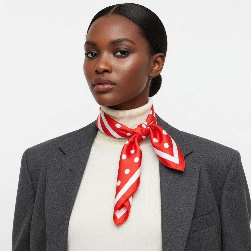 Red and White Polka Dot Silky Square Scarf DST