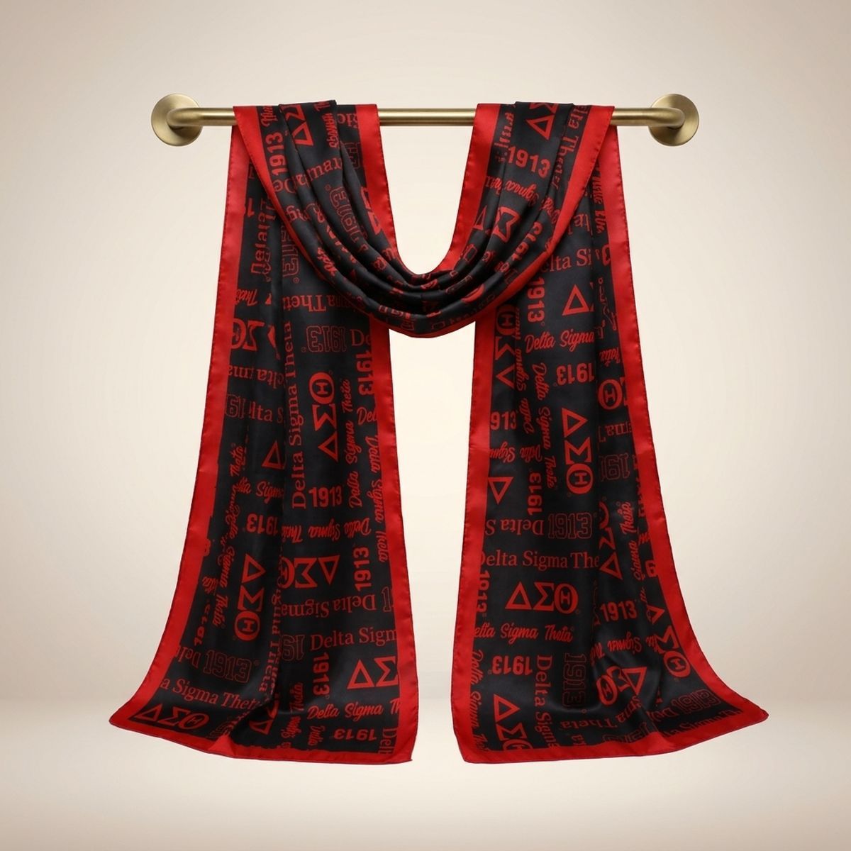 DST Long Black and Red Graphic Rectangle Scarf