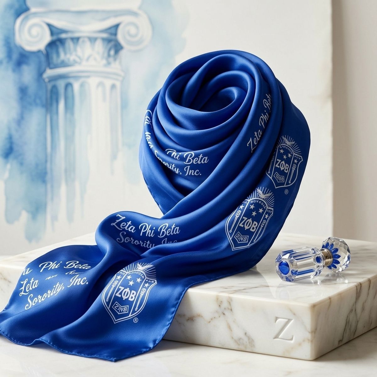 ZPB Long Blue and White Shield Rectangle Scarf