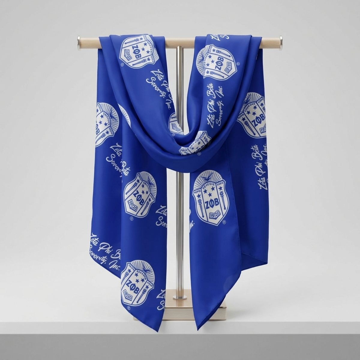 ZPB Long Blue and White Shield Rectangle Scarf