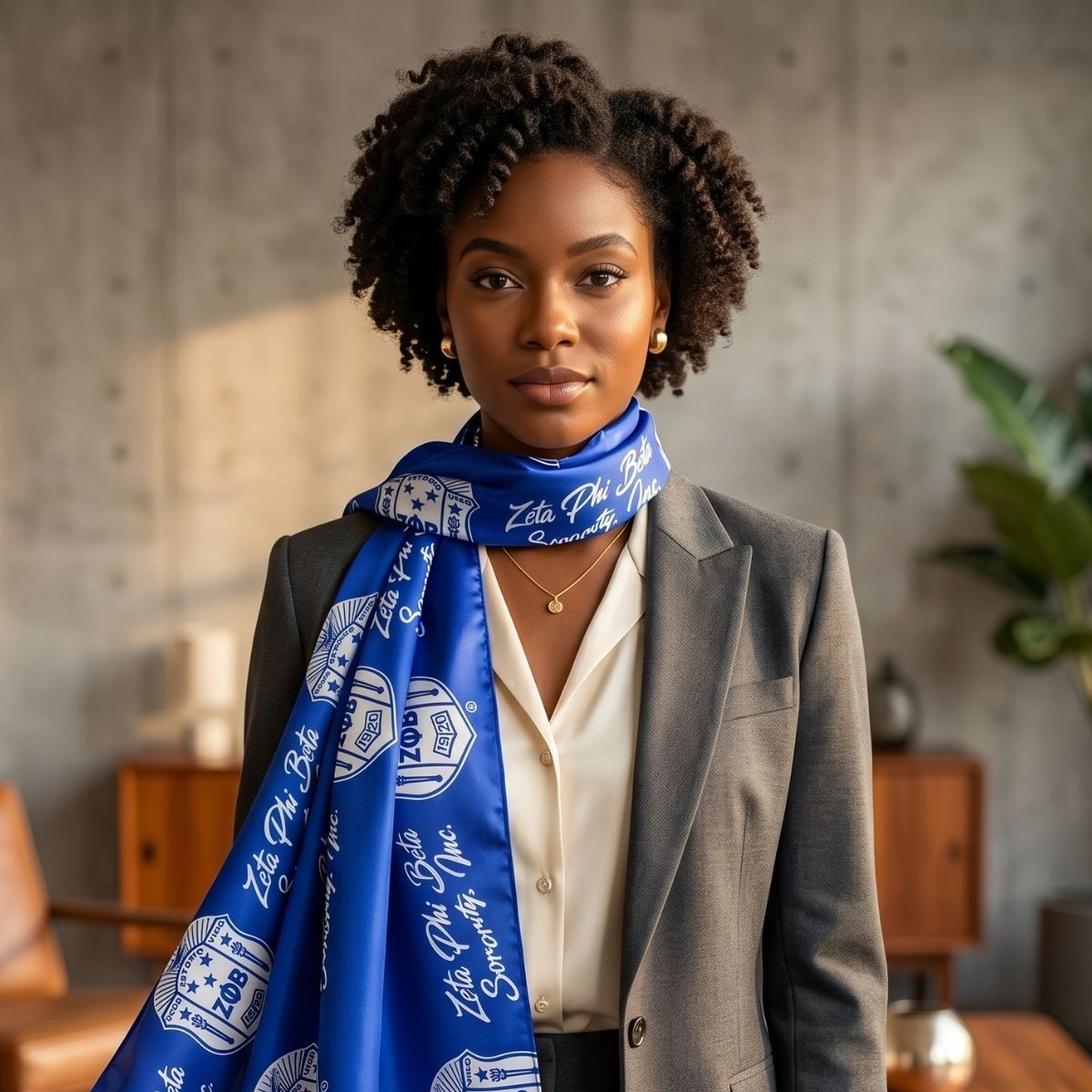 ZPB Long Blue and White Shield Rectangle Scarf