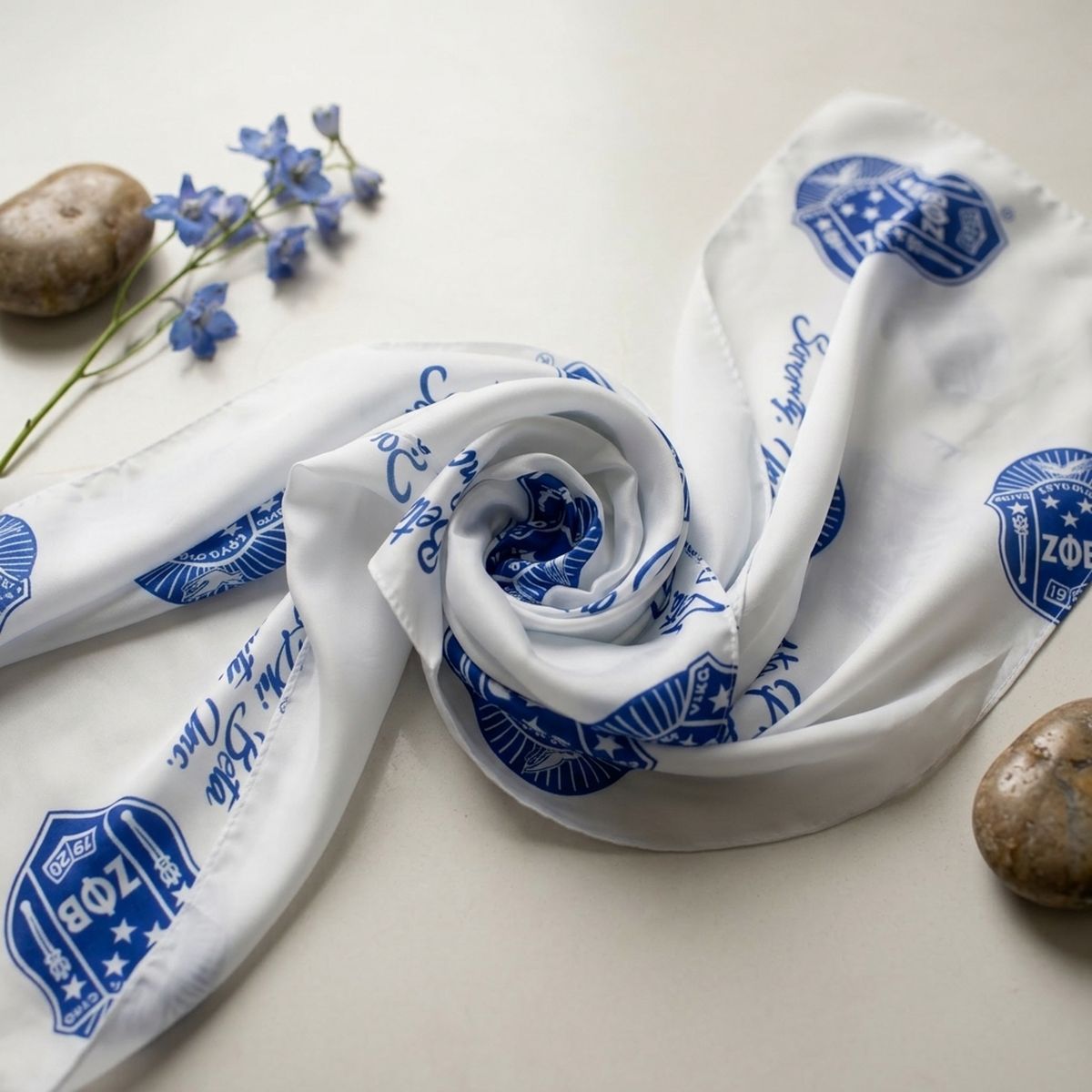 ZPB Long White and Blue Shield Rectangle Scarf