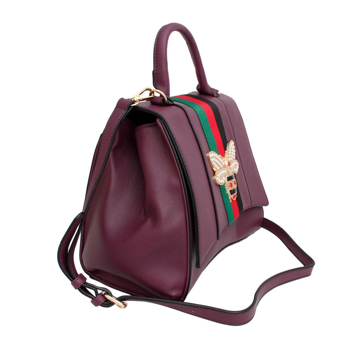 Satchel Purple Bee Stripe Flap Handbag Wallet Set