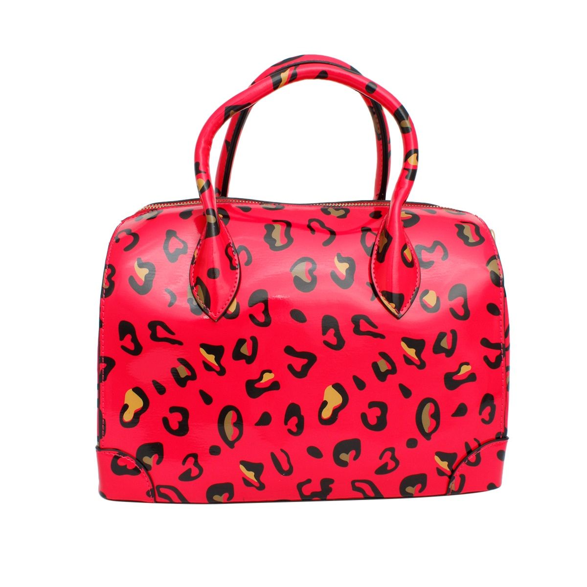 Domed Satchel Neon Fuchsia Leopard Handbag Set
