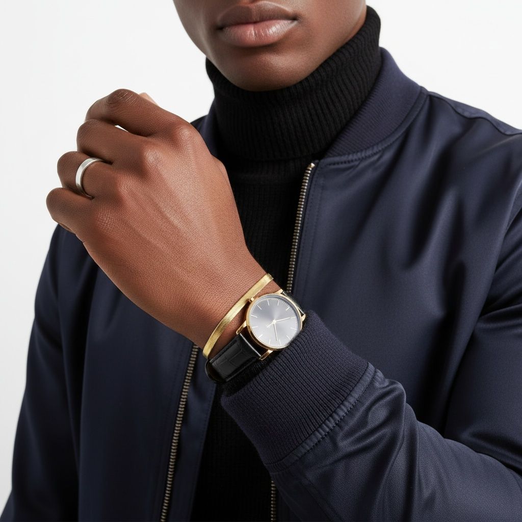 Mens 5.5mm Gold 18K Steel Herringbone Bracelet