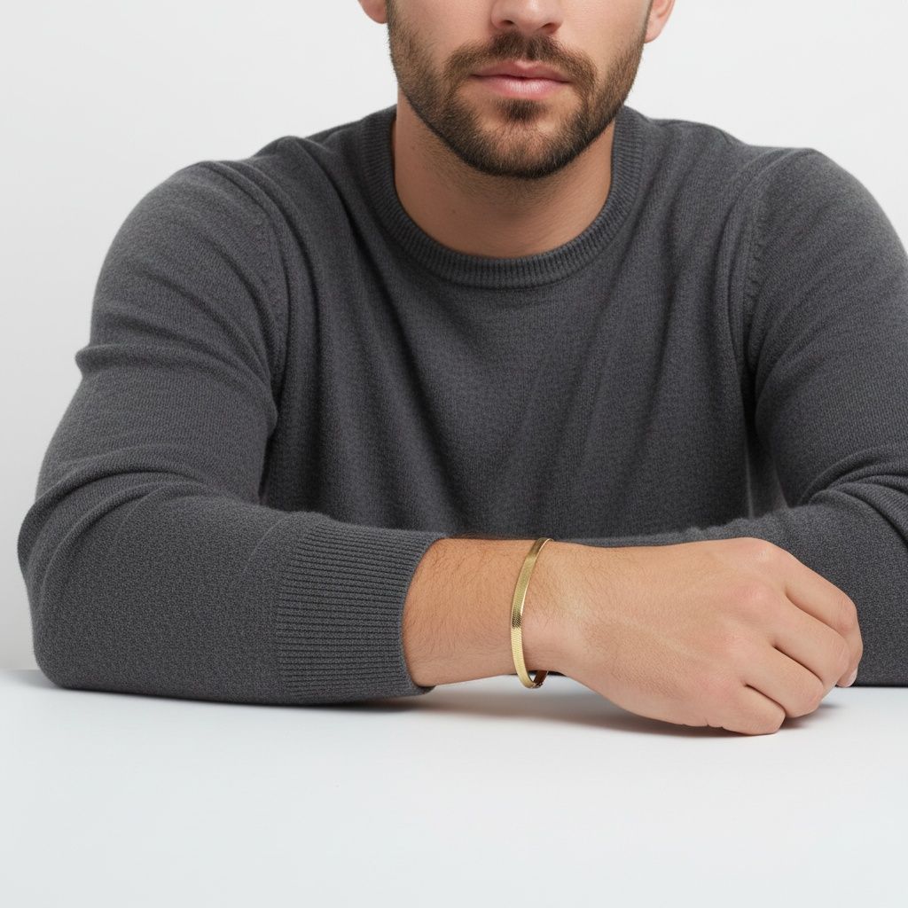 Mens 5.5mm Gold 18K Steel Herringbone Bracelet