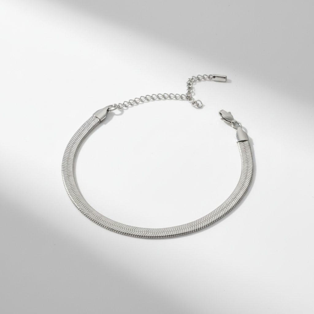 Mens 5.5mm Silver Steel Herringbone Chain Bracelet
