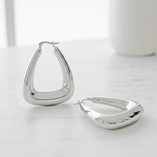 Hoop Silver Steel Trapezoid Thick Hollow Earrings