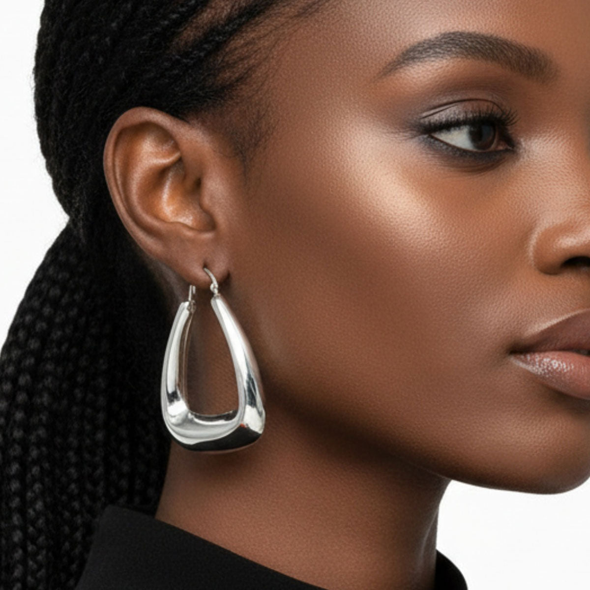 Hoop Silver Steel Trapezoid Thick Hollow Earrings