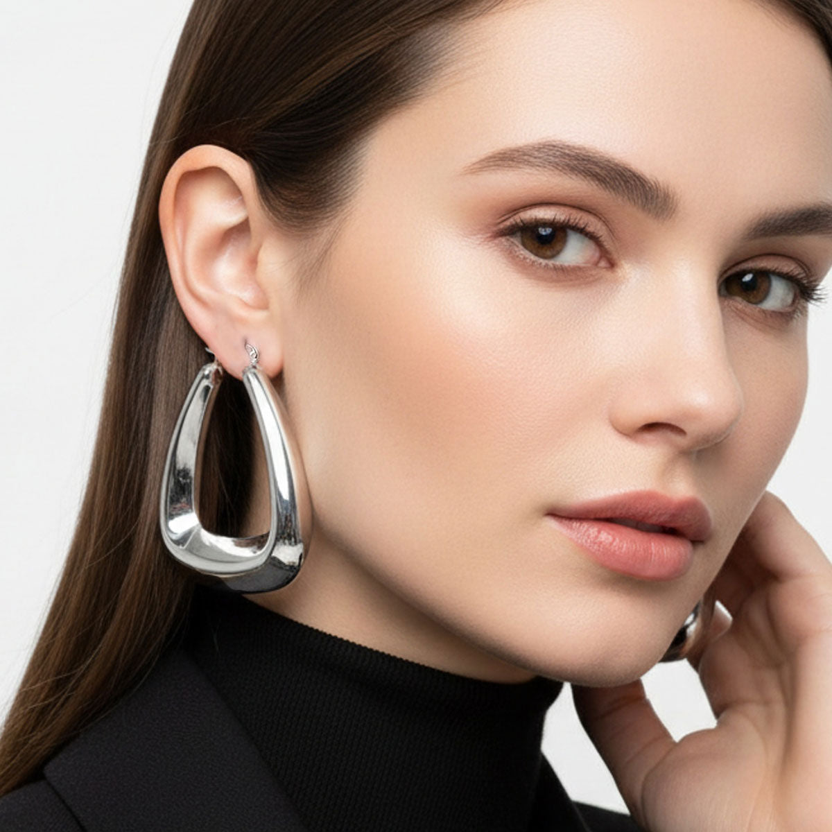 Hoop Silver Steel Trapezoid Thick Hollow Earrings