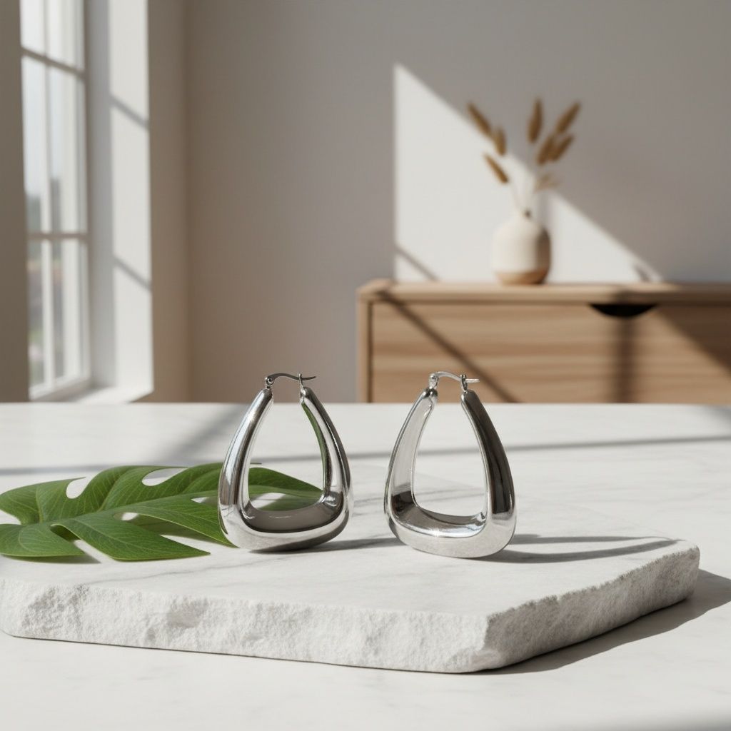 Hoop Silver Steel Trapezoid Thick Hollow Earrings