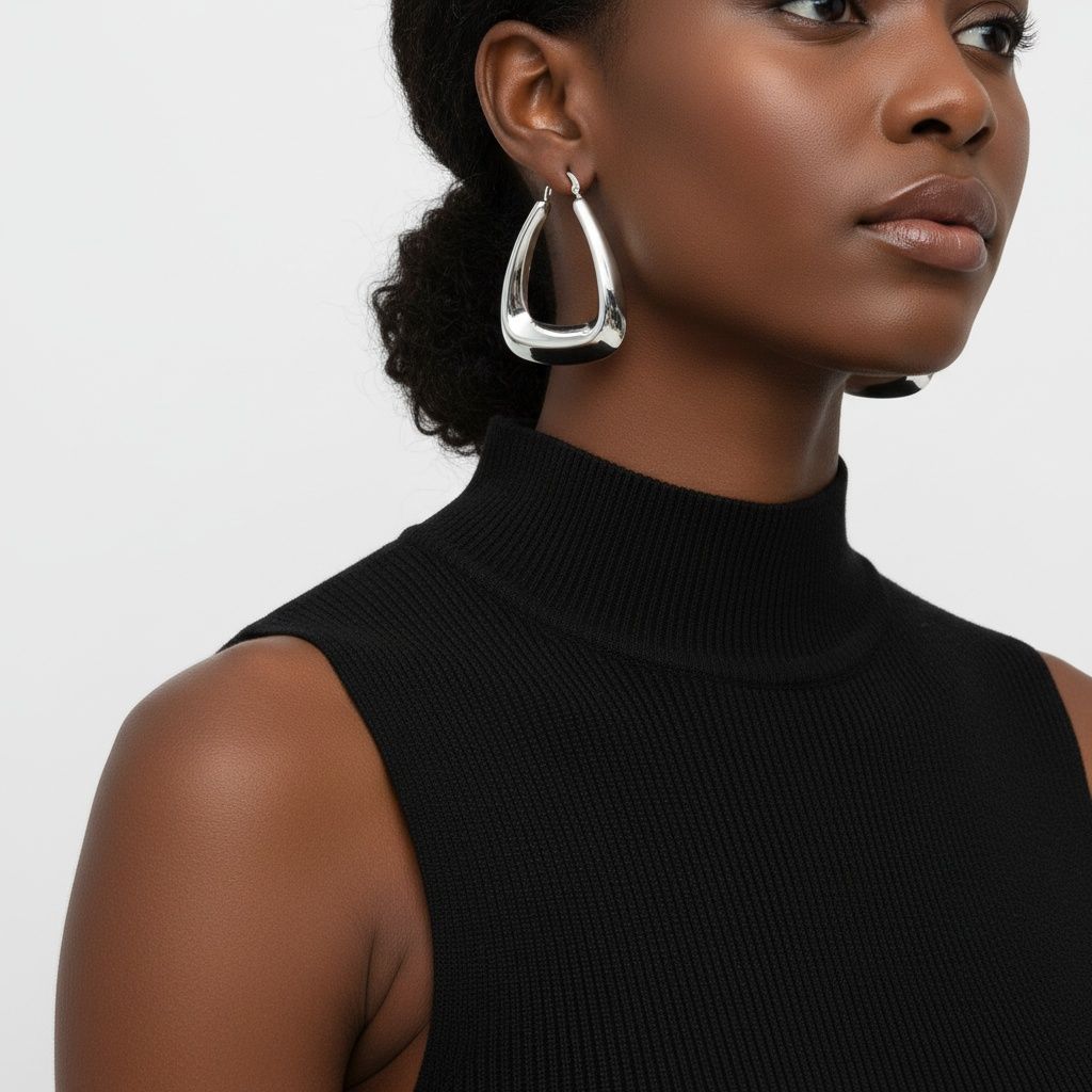 Hoop Silver Steel Trapezoid Thick Hollow Earrings