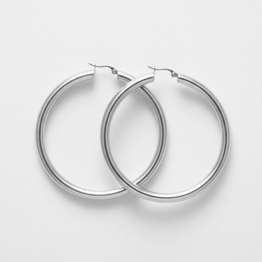 Hoop Silver Steel Hollow 70mm Thick Earrings