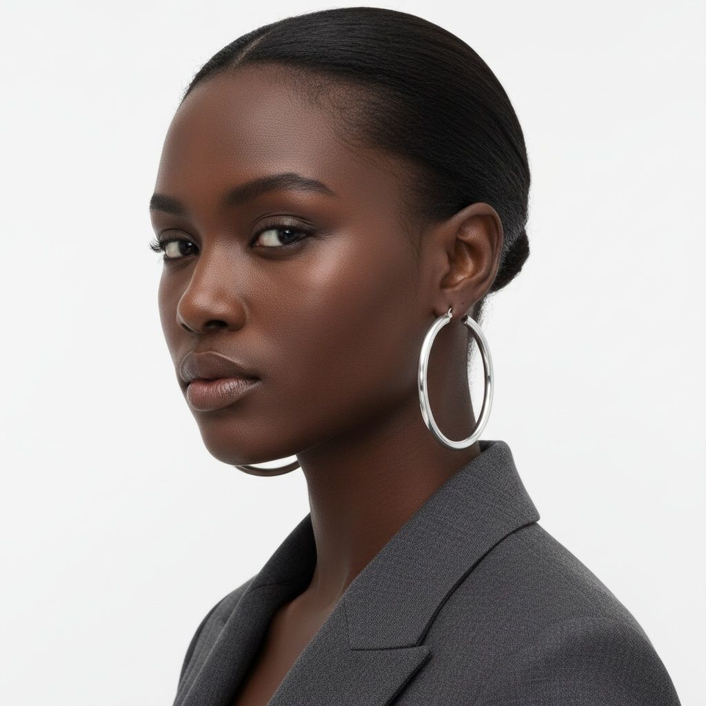 Hoop Silver Steel Hollow 70mm Thick Earrings