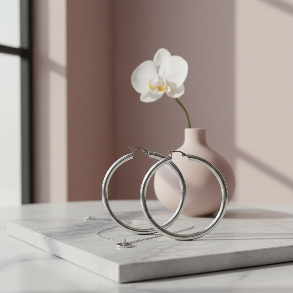 Hoop Silver Steel Hollow 70mm Thick Earrings