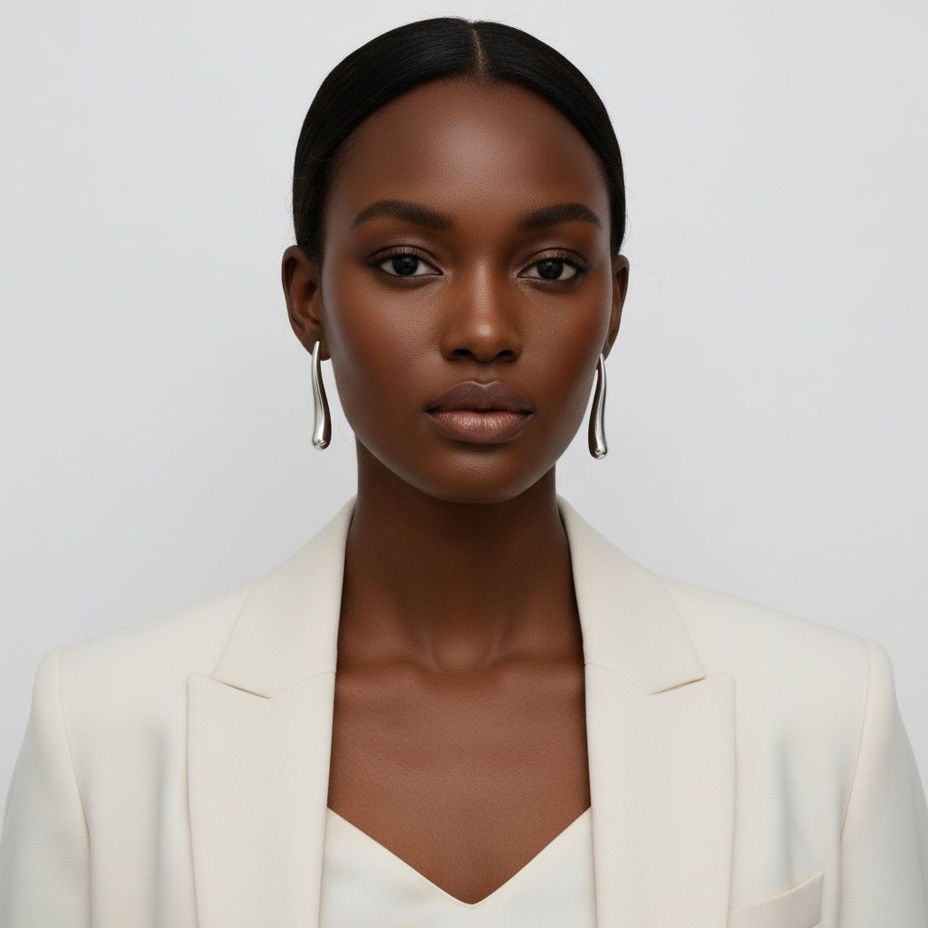 Stud Silver Steel Curved Long Teardrop Earrings