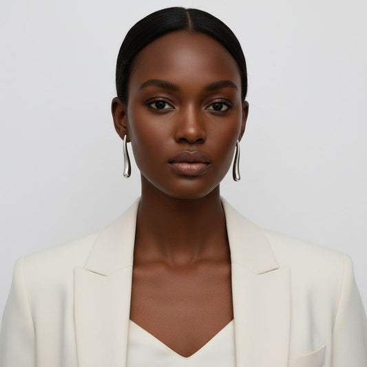 Stud Silver Steel Curved Long Teardrop Earrings