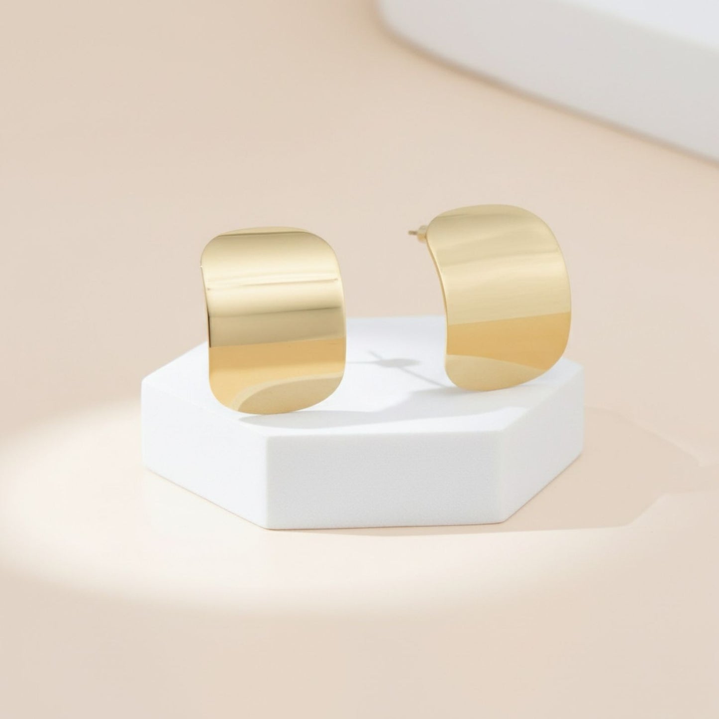 Stud 18K Gold Steel Curved Rectangle Disc Earrings