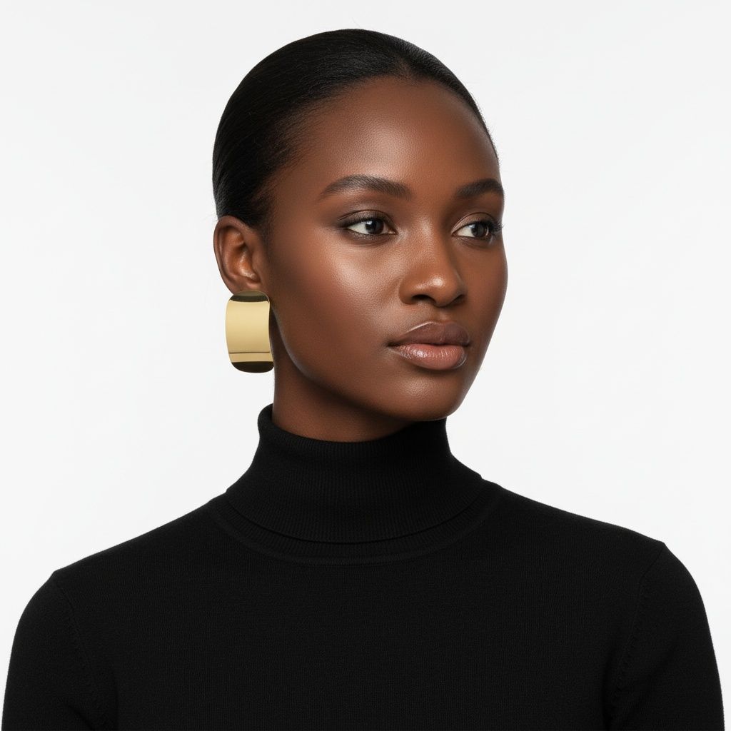 Stud 18K Gold Steel Curved Rectangle Disc Earrings