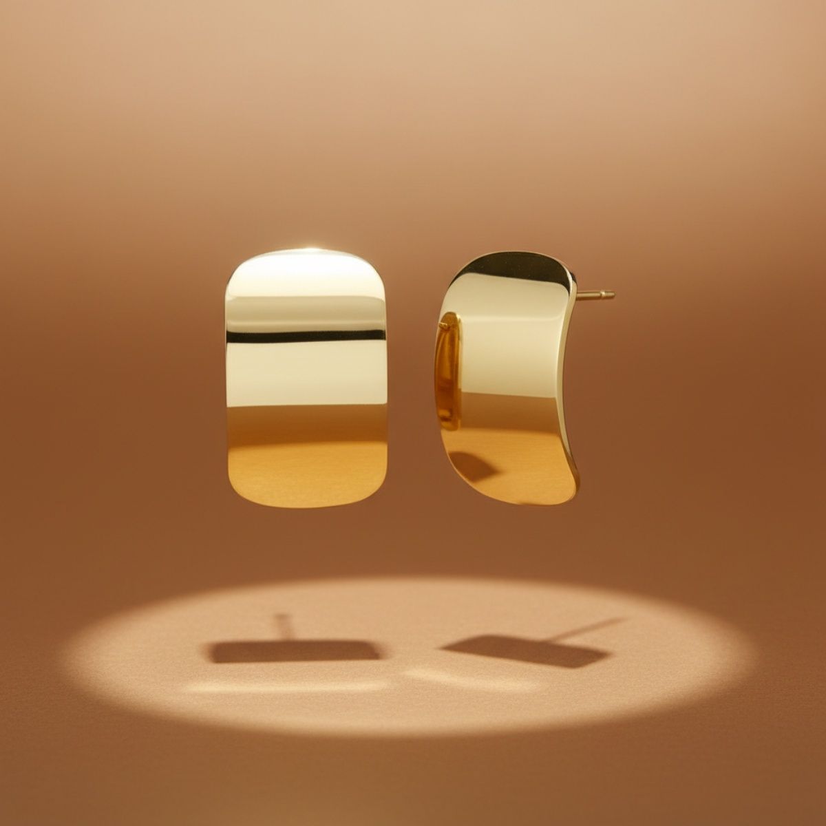Stud 18K Gold Steel Curved Rectangle Disc Earrings