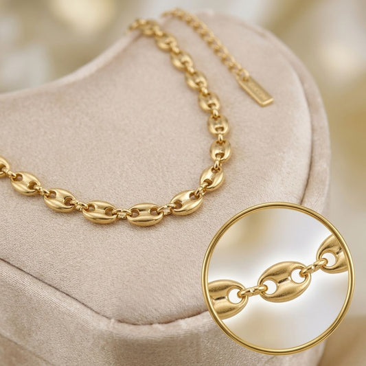 18k Gold Steel Mariner Chain Necklace for Women