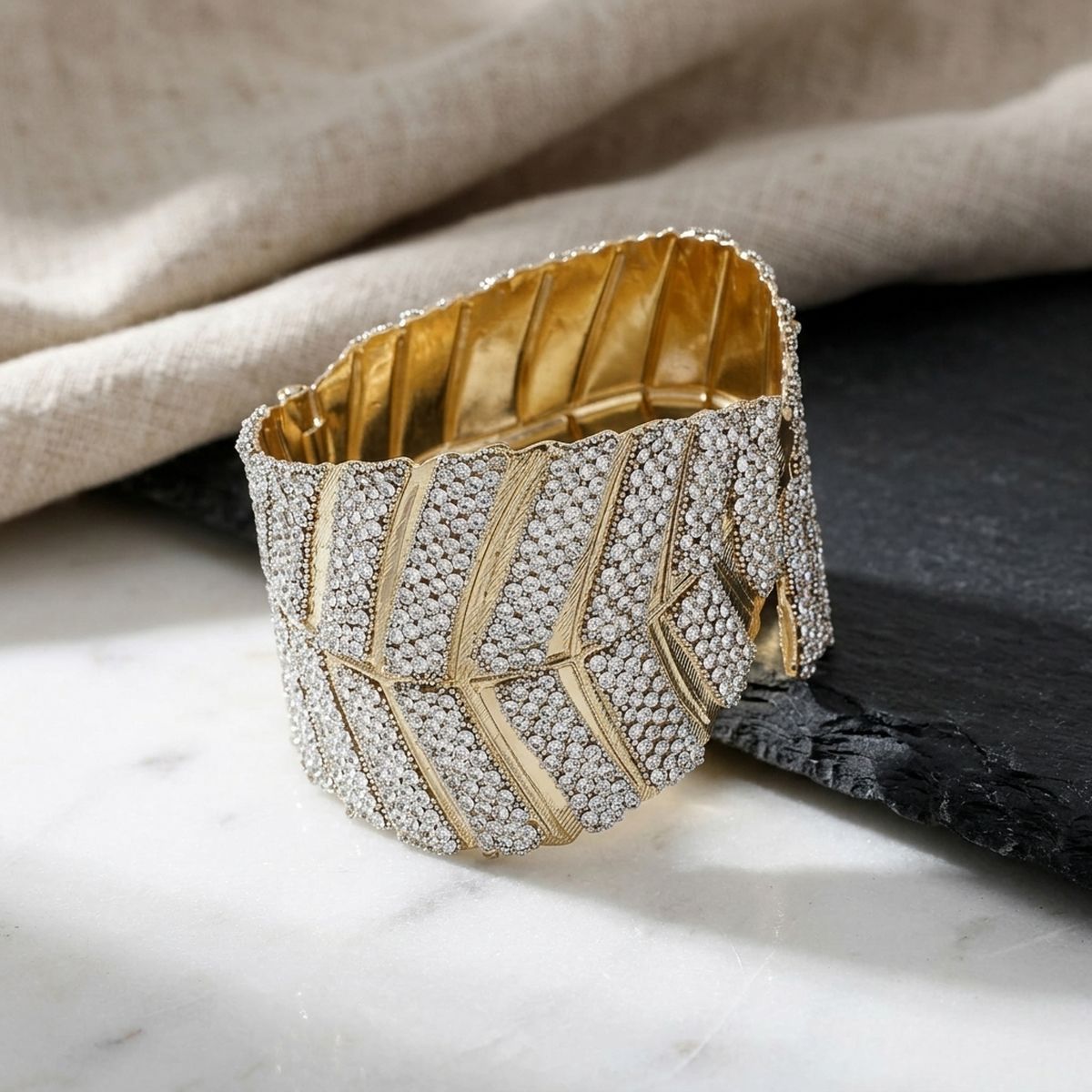 Cuff Garden Chic Encrusted Gold Leaf Bracelet