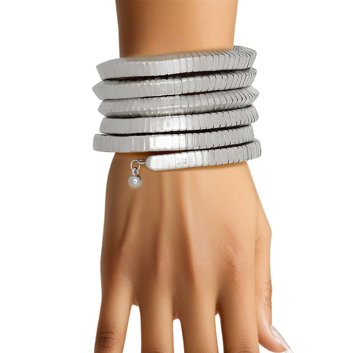 Bangle Silver Coiled Tubogas Style Spring Bracelet