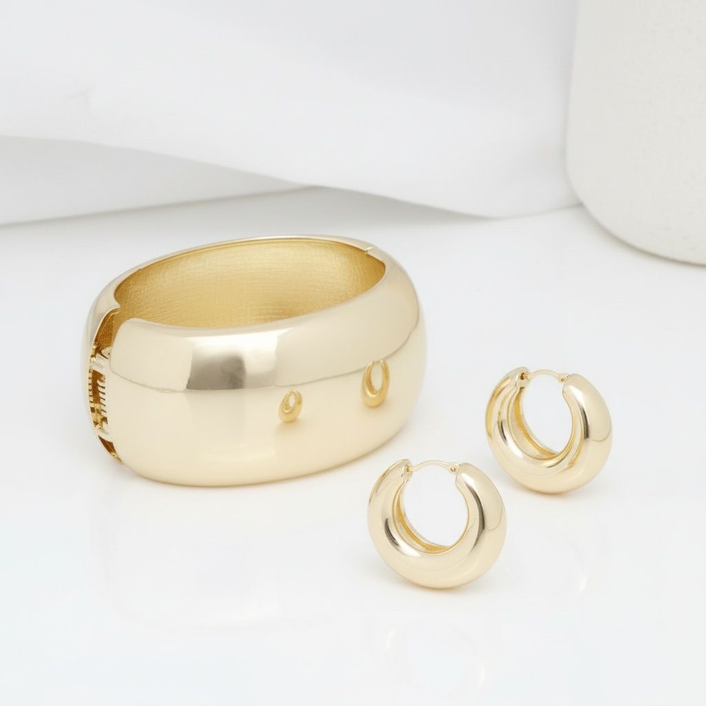 Bangle Polished Gold Oval Wide Sleek Bracelet